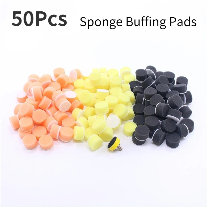 

1" 25mm 50Pcs Sponge Buffing Polishing Pads Waxing Buffer Tools Rough & Medium & Fine Fit for Car Polisher Polishing Kit
