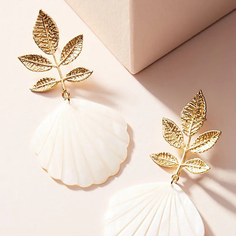 

Boho Vintage Shell Leaves Pendant Drop Earrings For Women Dangling Long Statement Bijoux Earrings Jewelry Accessories