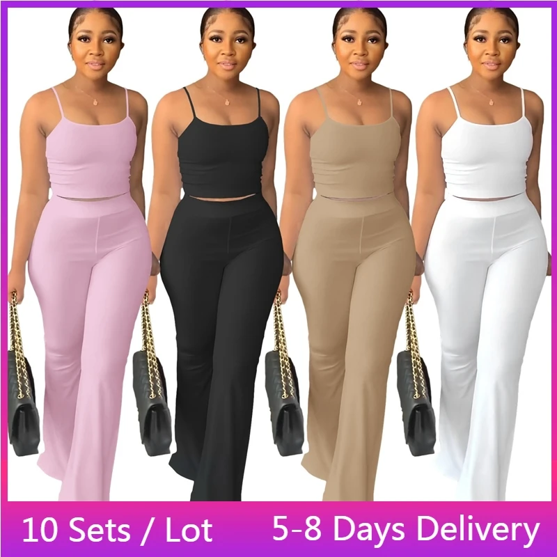Wholesale Items Solid Summer Sets Womens Outfits Strap Crop Top Flare Pants Set Streetwear Women Clothes Elegant Two Piece Set 
Wholesale Items Solid Summer Sets Womens Outfits Strap Crop Top Flare Pants Set Streetwear Women Clothes Elegant Two Piece Set