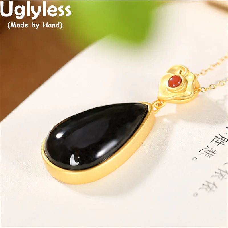 Uglyless Simple Vintage Water Drop Gemstones Pendants for Women Gold Agate Jade Necklaces + Chains 925 Silver Flowers Jewelry
Uglyless Simple Vintage Water Drop Gemstones Pendants for Women Gold Agate Jade Necklaces + Chains 925 Silver Flowers Jewelry
