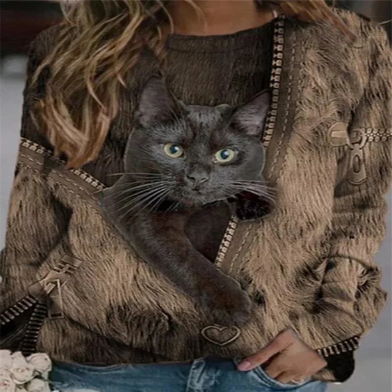 2022 Spring and Autumn European and American cartoon cat Print casual O collar long sleeve T-shirt
2022 Spring and Autumn European and American cartoon cat Print casual O collar long sleeve T-shirt