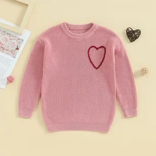 Baby Sweaters Cute Sweet Heart Embroidery Knit Tops for Valentine’s Day Toddler Girls Long Sleeve Warm Winter Clothes