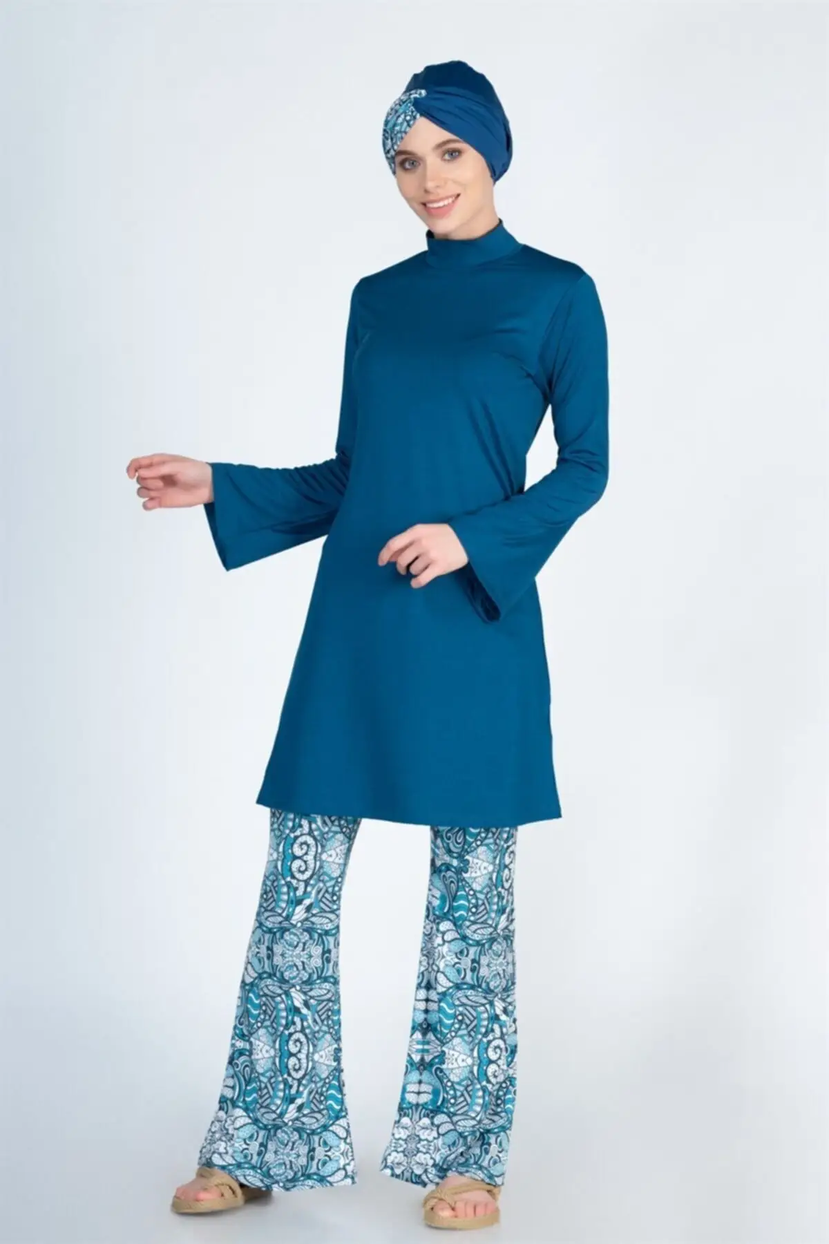 Long Sleeve In Tile design Hijab Swimwear Turkish' Muslim Swimsuit Burkinis Modest Clothing Islamic Sleeves Hija | Спорт и