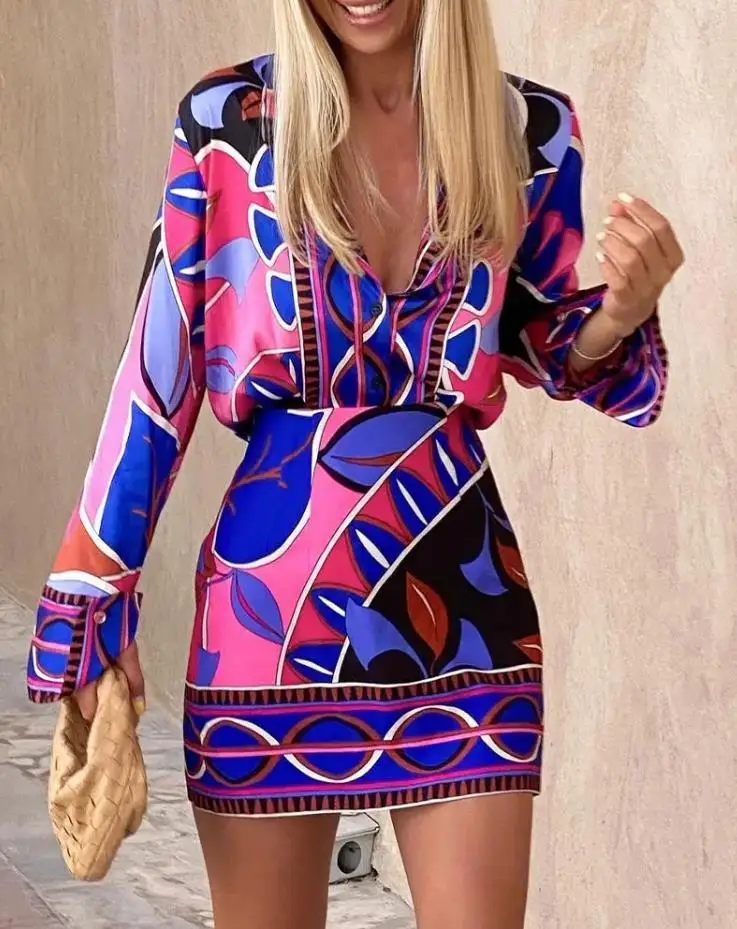 Allover Print Long Sleeve Button Down Shirt & Skirt Set Fashion Women's Shirt Skirt Set Colorful Print Set Office Outfit Simple
Allover Print Long Sleeve Button Down Shirt & Skirt Set Fashion Women's Shirt Skirt Set Colorful Print Set Office Outfit Simple