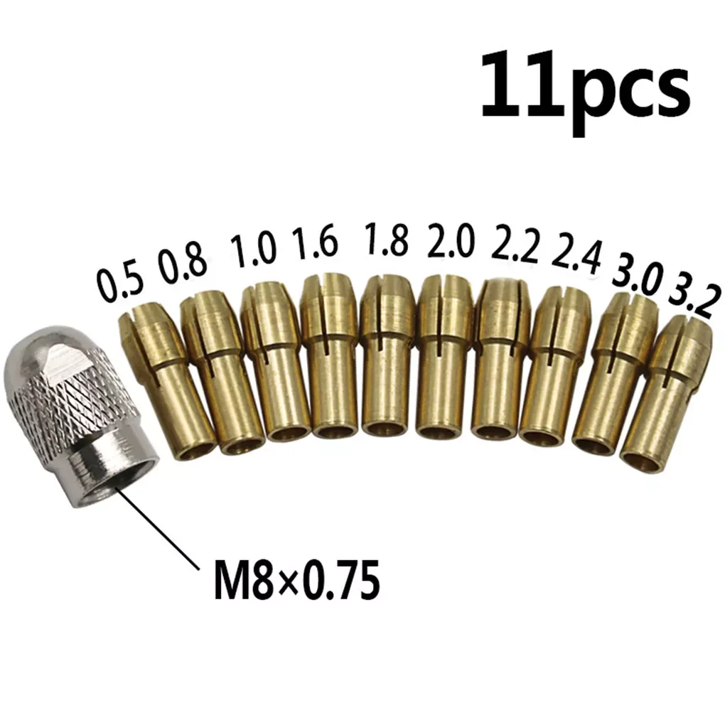 2022New 11PCS/Set Brass Drill Chucks Collet Bits 0.5-3.2mm 4.8mm Shank Screw Nut Replacement for Dremel Rotary Tool
2022New 11PCS/Set Brass Drill Chucks Collet Bits 0.5-3.2mm 4.8mm Shank Screw Nut Replacement for Dremel Rotary Tool
