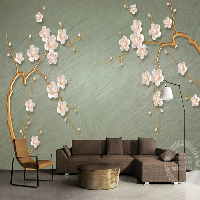 

Custom Size Mural 3D Chinese Plum Jewelry Pearls Bedroom Decoration Wall Painting Living Room Study Sofa TV Background Wallpaper