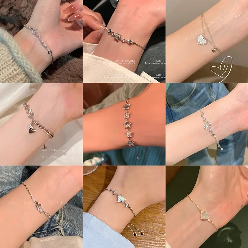 Женский браслет из серебра 925 пробы, с эмалью и синим сердцем 
Женский браслет из серебра 925 пробы, с эмалью и синим сердцем