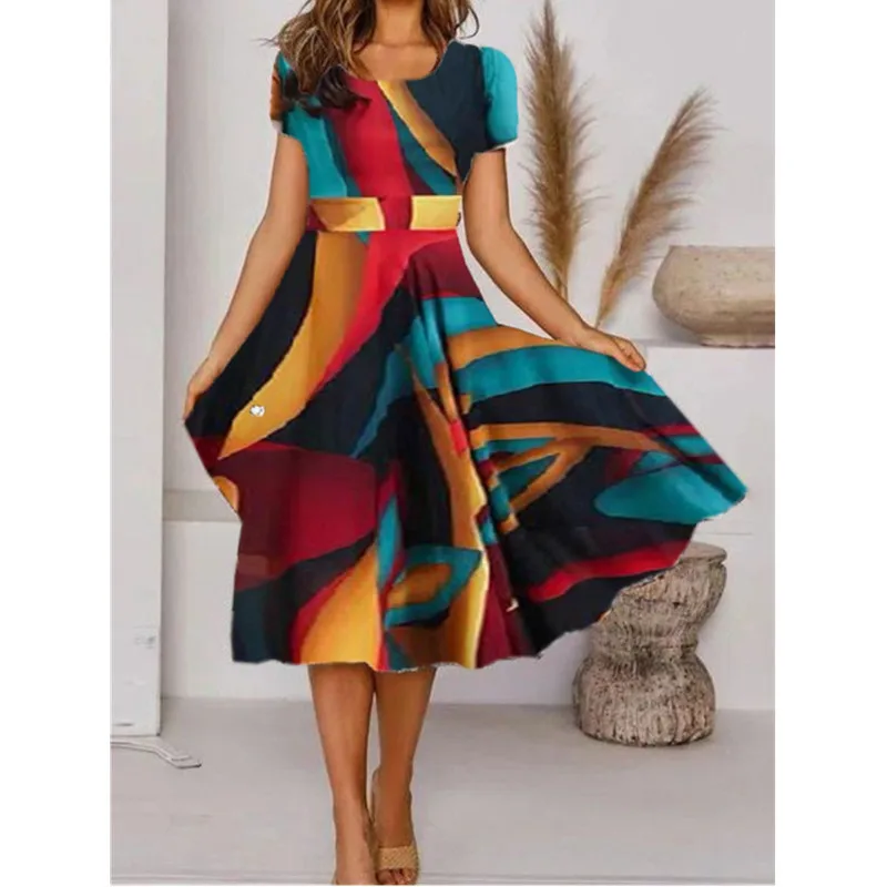 2022 New Irregular Pattern Dress Summer Short Sleeve Floral Casual Midi Dress Elegant Lady Square Collar A-Line Dress Vestidos
2022 New Irregular Pattern Dress Summer Short Sleeve Floral Casual Midi Dress Elegant Lady Square Collar A-Line Dress Vestidos