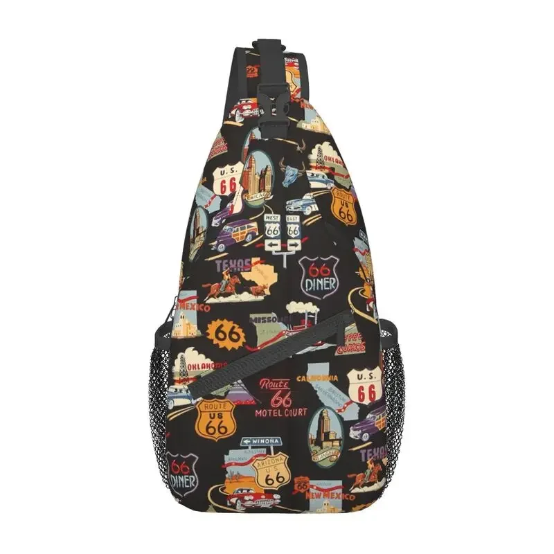 Retro Route 66 Signs Sling Crossbody Backpack Men Custom Road Trip Landmarks Shoulder Chest Bag for Traveling Daypack
Retro Route 66 Signs Sling Crossbody Backpack Men Custom Road Trip Landmarks Shoulder Chest Bag for Traveling Daypack