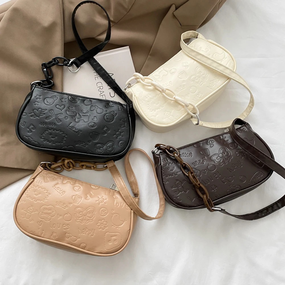 Shoulder Underarm Bag Ladies PU Leather Embossing Solid Casual Small Handbags with Zipper with Cartoon Prints
Shoulder Underarm Bag Ladies PU Leather Embossing Solid Casual Small Handbags with Zipper with Cartoon Prints