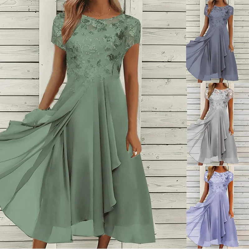 2023 Summer Ladies New Comfortable Elegant Dress Chiffon Stitching Round Neck Lace Long Dress
2023 Summer Ladies New Comfortable Elegant Dress Chiffon Stitching Round Neck Lace Long Dress