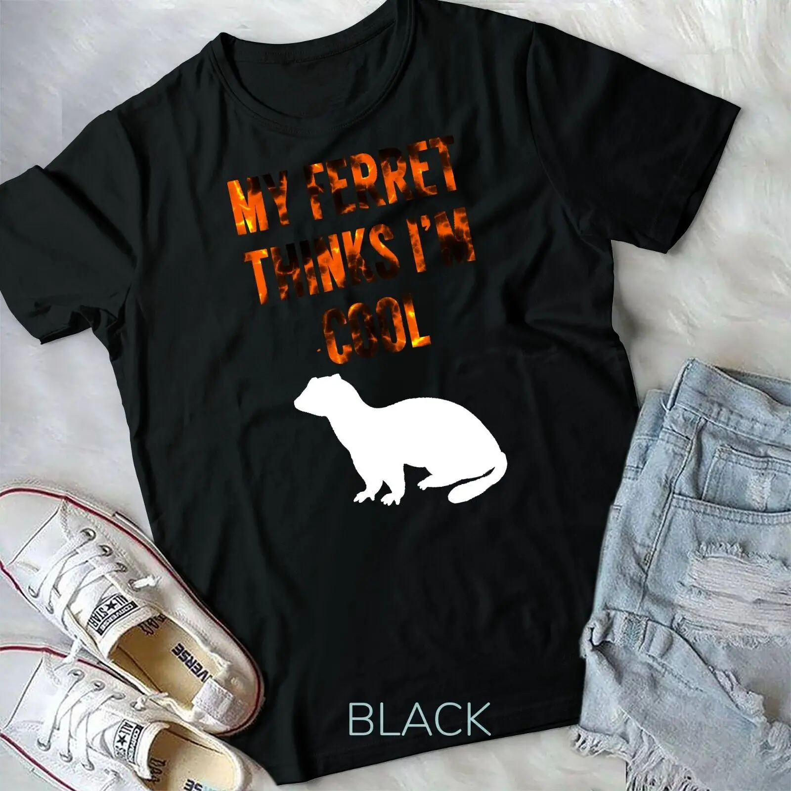 

My Ferret Thinks Im Cool Funny Ferret O-Neck Cotton T Shirt Men Casual Short Sleeve Tees Tops Harajuku Streetwear