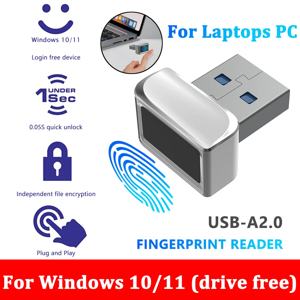 

USB Fingerprint Reader for Windows 7 8 10 11 Hello PC Notebook Lock Biometric Scanner Password-Free Login/Sign-in Unlock Module