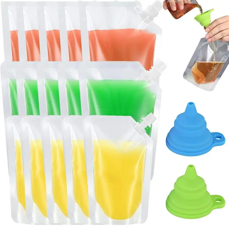 15Pcs Drink Pouches Transparent Spout Juice Pouch Stand Up Drink Bag Milk Sealing Storage Bag Plastic Liquid Pouches 2Pcs Funnel
15Pcs Drink Pouches Transparent Spout Juice Pouch Stand Up Drink Bag Milk Sealing Storage Bag Plastic Liquid Pouches 2Pcs Funnel