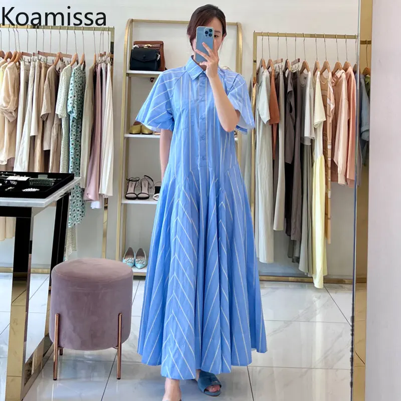 Koamissa Fashion New Women Short Sleeves Dress Chic Korean Ladies Slim Straight Single Breasted Striped Shirt Dresses De Mujer
Koamissa Fashion New Women Short Sleeves Dress Chic Korean Ladies Slim Straight Single Breasted Striped Shirt Dresses De Mujer