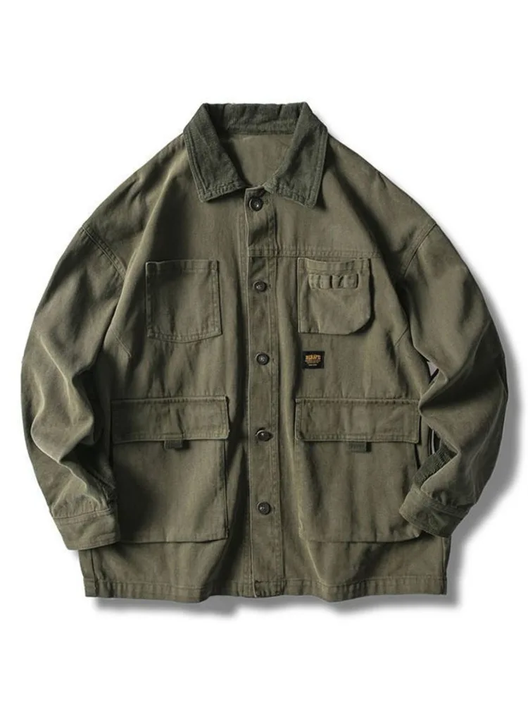

Куртка-карго армейского зеленого цвета для мужчин и женщин, уличная одежда в японском стиле, пальто в стиле Харадзюку, корейская мода, повседневная рабочая одежда в стиле милитари, весна