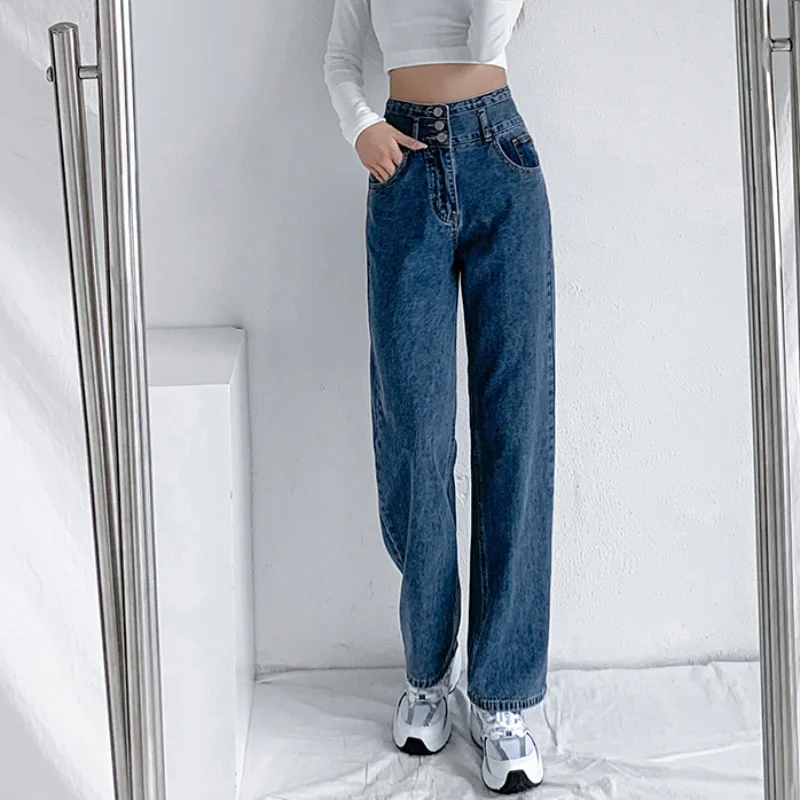 Autumn 2023 Women Jeans High Waist Single Breasted Straight Denim Pants Korean Loose Blue Cotton Jean Female Trousers New
Autumn 2023 Women Jeans High Waist Single Breasted Straight Denim Pants Korean Loose Blue Cotton Jean Female Trousers New