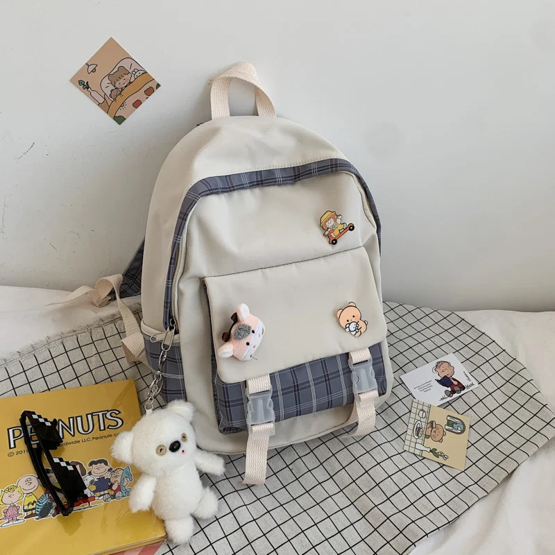 

Female Rucksack Korean Version Harajuku Campus Junior High College Student Backpack Plaid Girl Bag For School Bookbag Schoolbag