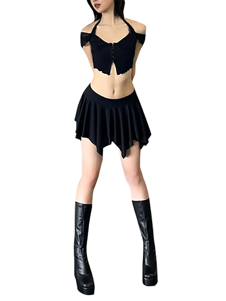Women s Y2K Sexy Skirt Set Lacing Halterneck Lace Patchwork Tops with Irregular Pleated Skirt E Girl Streetwear
Women s Y2K Sexy Skirt Set Lacing Halterneck Lace Patchwork Tops with Irregular Pleated Skirt E Girl Streetwear