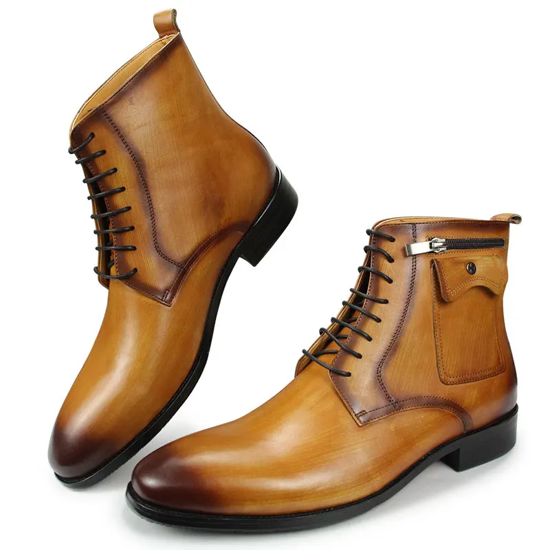 Ankle Boots for Mens Handmade Lace Up Genuine Leather Shoe Fashion Decorative Zipper Pocket Wedding Business High Quality Yellow
Ankle Boots for Mens Handmade Lace Up Genuine Leather Shoe Fashion Decorative Zipper Pocket Wedding Business High Quality Yellow