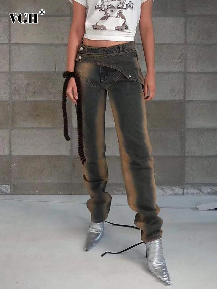 VGH Asymmetrical Vintage Denim Trousers For Women High Waist Patchwork Buttons Wide Leg Jeans Female Summer 2023 Clothing Style
VGH Asymmetrical Vintage Denim Trousers For Women High Waist Patchwork Buttons Wide Leg Jeans Female Summer 2023 Clothing Style