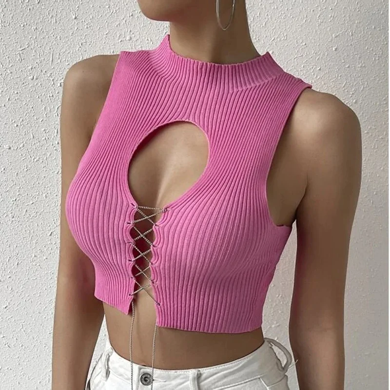 Sexy Cut Out Crop Tops Women Ribbed Knit Cropped Tanks 2023 Sleeveless Slim Fit T Shirts Sweater Vest Lace-up Streetwear
Sexy Cut Out Crop Tops Women Ribbed Knit Cropped Tanks 2023 Sleeveless Slim Fit T Shirts Sweater Vest Lace-up Streetwear