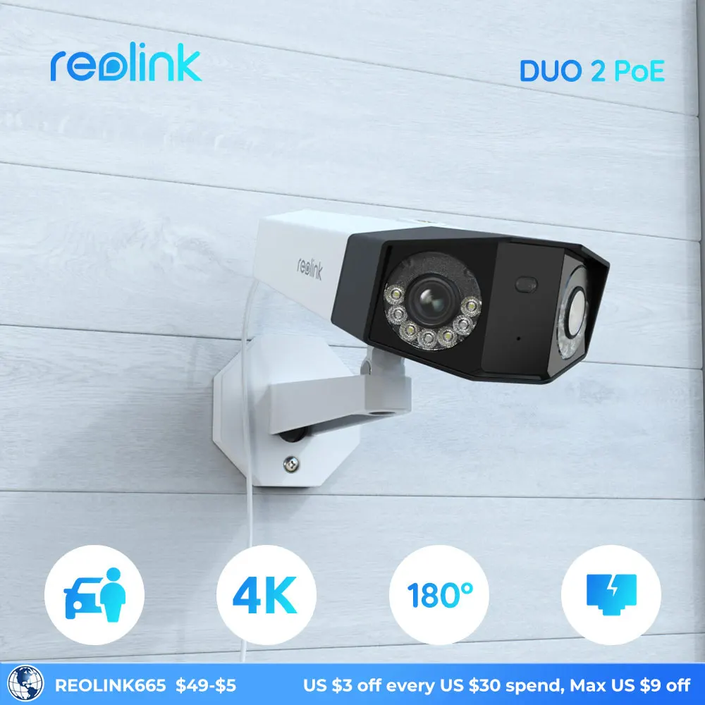 Reolink Duo 2 poe камера 4k с двумя объективами защита для улицы безопасность человека