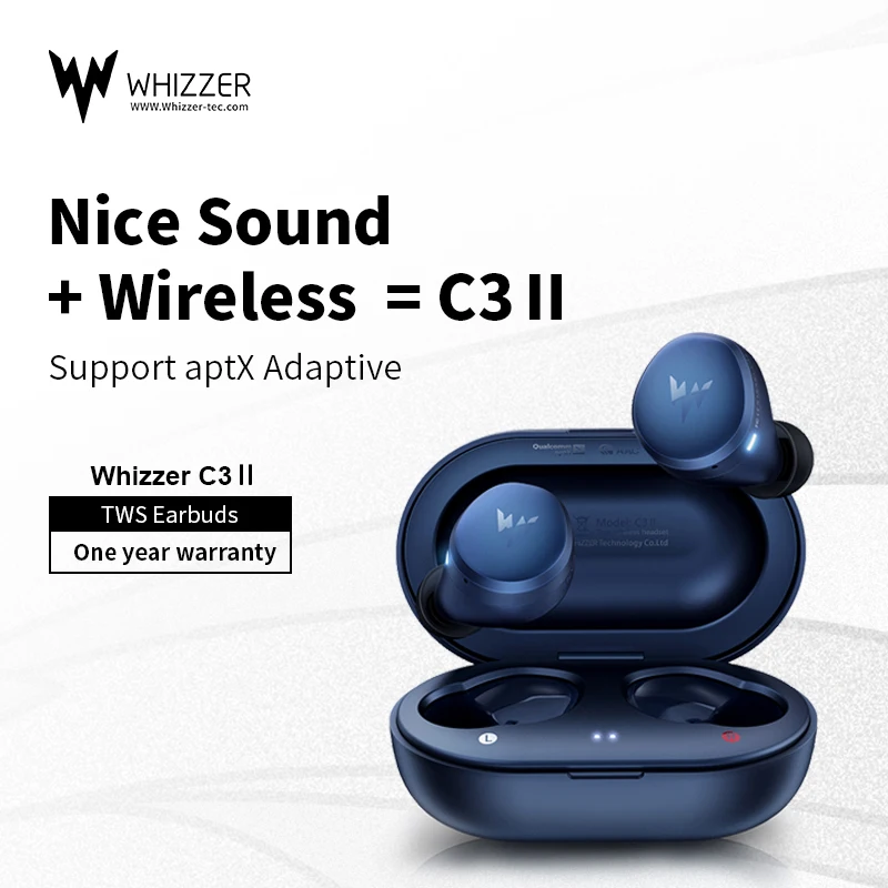 

Whizzer C3II TWS QCC 3040 Fone High Quality Bluetooth 5.2 Wireless Headphones Apt-X 45h Gaming Headset With Mic Noise Reduction