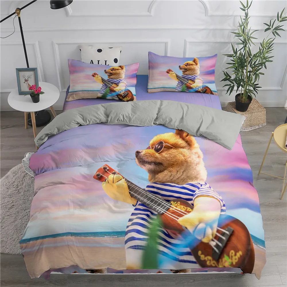 

Pomeranian Dog King Queen Duvet Cover Puppy Bedding Set for Teens Adults Pet Animal Colorful Sky 2/3pcs Polyester Quilt Cover