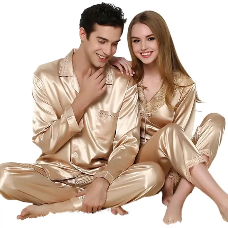 100% Pure Silk Satin 2 PCS Pajamas For Women Man Gold Pyjama Set Spring Long Sleepwear Ladies Lace Sleep Suit Sexy Home Clothes
100% Pure Silk Satin 2 PCS Pajamas For Women Man Gold Pyjama Set Spring Long Sleepwear Ladies Lace Sleep Suit Sexy Home Clothes