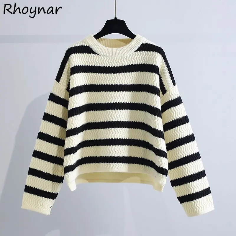 

O-neck Striped Pullovers Women Baggy Panelled Korean Fashion Harajuku Knitwear Clothes Sweaters Teens Preppy Cozy Pull Femme Ins