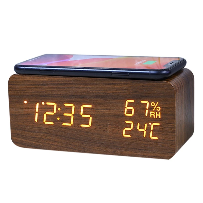 Digital Clock Wooden LED Alarm Clock Desk Wireless Clock Table Bedroom Office Home Decor LED Display Thermometer Humidity Clock
Digital Clock Wooden LED Alarm Clock Desk Wireless Clock Table Bedroom Office Home Decor LED Display Thermometer Humidity Clock