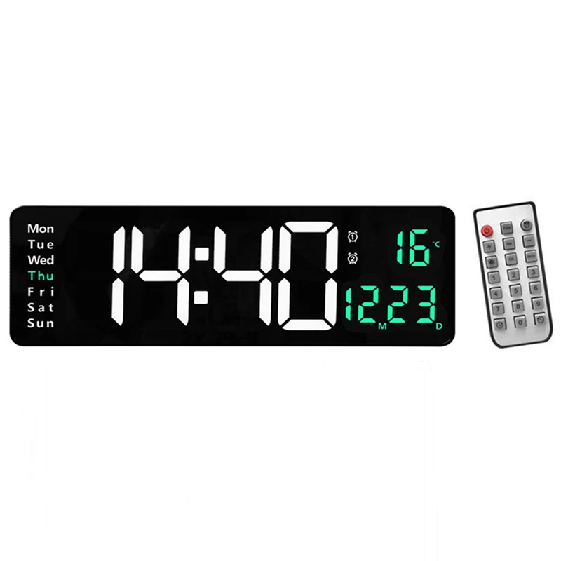 Remote Control Large Electronic Wall Clock Temp Date Power Off Memory Table Clock Wall-Mounted Dual Alarms 
Remote Control Large Electronic Wall Clock Temp Date Power Off Memory Table Clock Wall-Mounted Dual Alarms