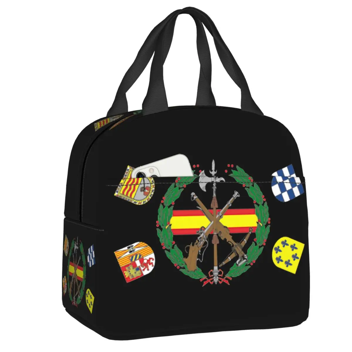 

Изолированная сумка-тоут для ланча с испанским легионом для женщин, герб Испании, переносной термоконтейнер для еды, школьный дорожный Ланч-бокс для работы