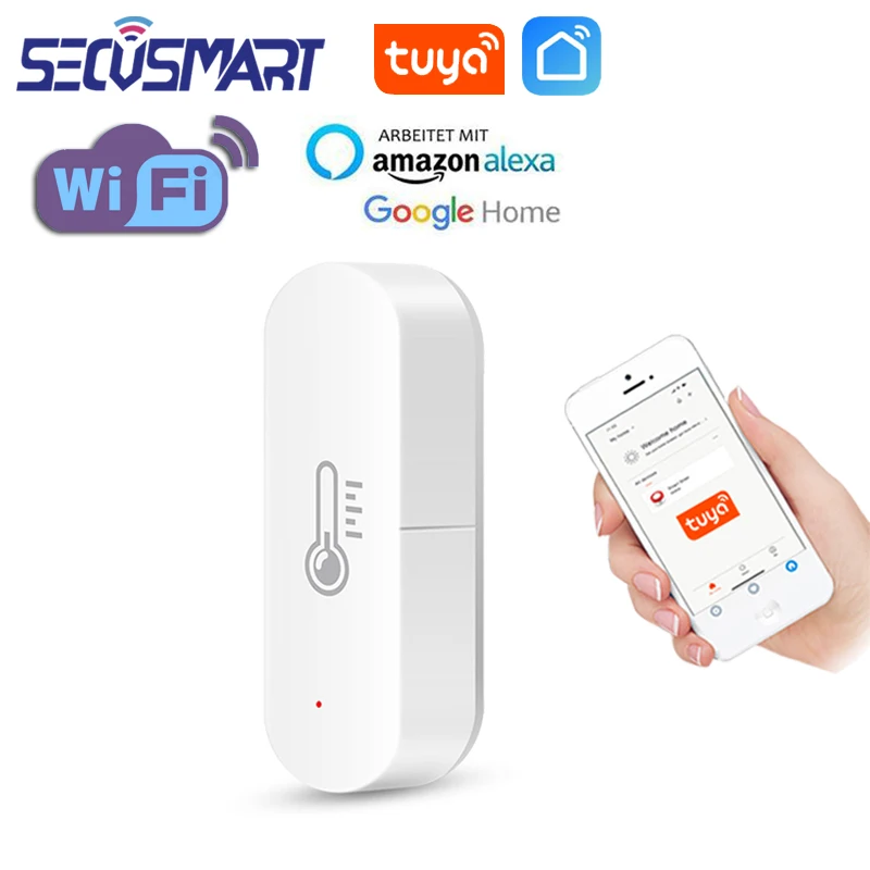 Датчик температуры и влажности Tuya, электронный Wi-Fi детектор температуры и влажности с сигнализацией, миниатюрный гигрометр для умного дома
Датчик температуры и влажности Tuya, электронный Wi-Fi детектор температуры и влажности с сигнализацией, миниатюрный гигрометр для умного дома
