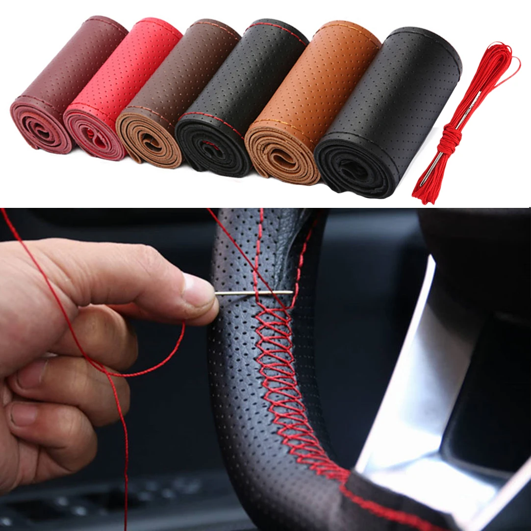 Genuine Leather Steering Wheel Cover with Needles and Thread DIY Braid Car Steering Wheel Cover Suitable For Diameter 37-38cm
Genuine Leather Steering Wheel Cover with Needles and Thread DIY Braid Car Steering Wheel Cover Suitable For Diameter 37-38cm