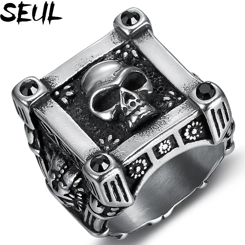 Seul Gothic Skull Flower Black Zircon Crystal Stainless Steel Signet Ring Fashion Mens and Woman Punk Biker Jewelry
Seul Gothic Skull Flower Black Zircon Crystal Stainless Steel Signet Ring Fashion Mens and Woman Punk Biker Jewelry