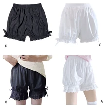 Women Vintage Victorian Gothic Bloomers Ruffled Lace Trim Lolita Pumpkin Shorts Cute Sweet Bowknot Loose Maid Security Safety