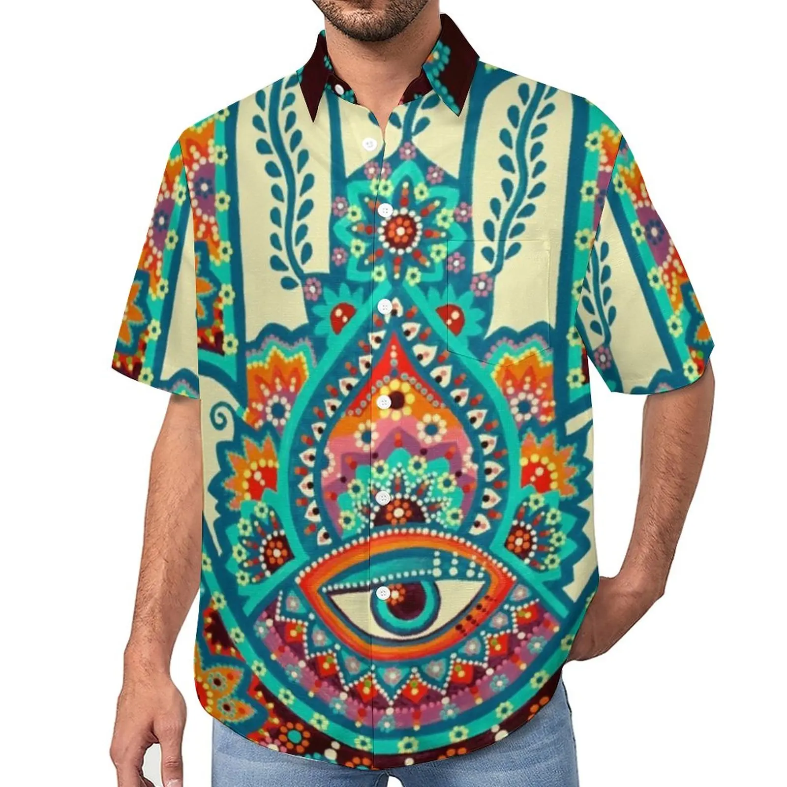 Hamsa Hand Loose Shirt Male Beach Retro Floral Print Casual Shirts Hawaii Printed Short Sleeves Fashion Oversized Blouses 
Hamsa Hand Loose Shirt Male Beach Retro Floral Print Casual Shirts Hawaii Printed Short Sleeves Fashion Oversized Blouses