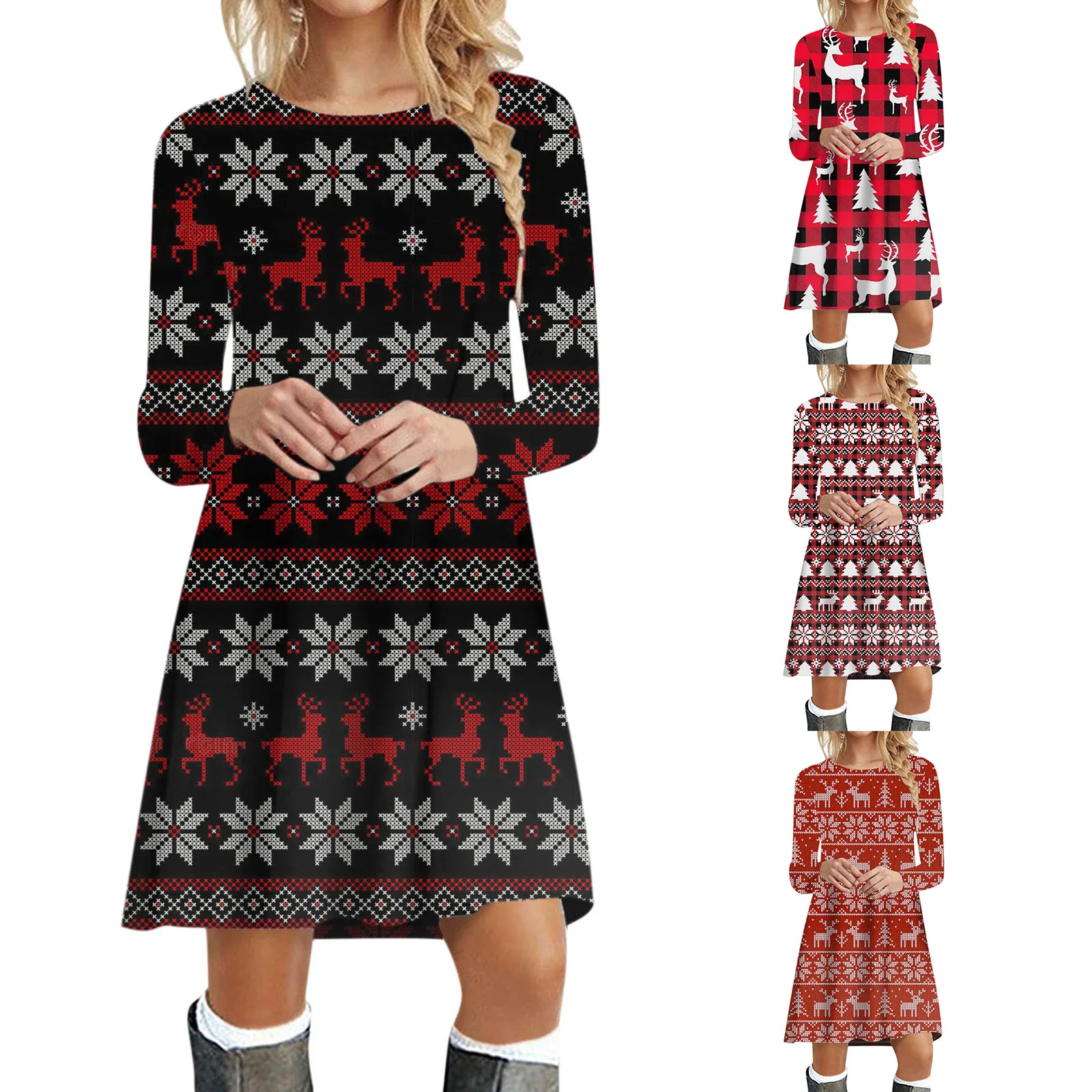 Christmas Womens Long Sleeve Crew Neck Deer Printed Soft Dress Fashion Cocktail Party Swing Dress Womens Dresses Large
Christmas Womens Long Sleeve Crew Neck Deer Printed Soft Dress Fashion Cocktail Party Swing Dress Womens Dresses Large