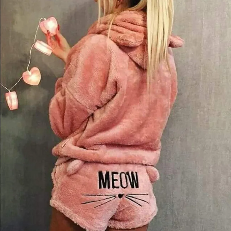 Winter Womens Flannel Pajamas Set Cute Bear Hooded Pajamas Warm Coral Fleece Sleepwear Hoodie+Short Tow 2pcs Suit
Winter Womens Flannel Pajamas Set Cute Bear Hooded Pajamas Warm Coral Fleece Sleepwear Hoodie+Short Tow 2pcs Suit