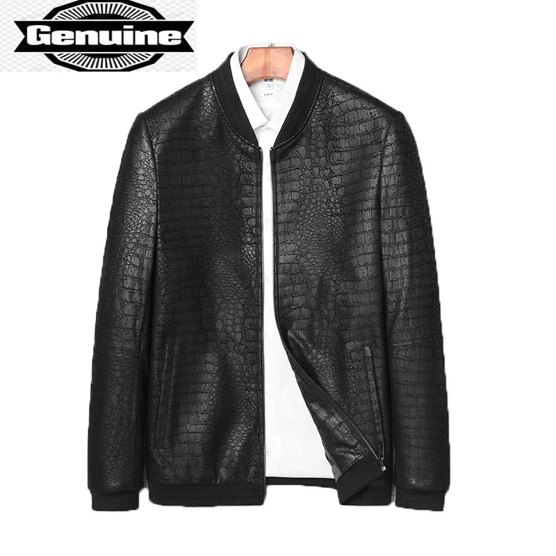 Мужская кожаная куртка-бомбер из натуральной овечьей кожи, 31J1319 KJ2113 
Мужская кожаная куртка-бомбер из натуральной овечьей кожи, 31J1319 KJ2113