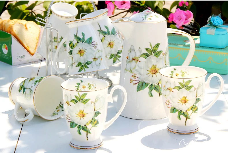 

8pcs/set, Bone China Tea Pot and Cup Set, Porcelain Coffee Sets with Cup Stand, Ceramic Nespresso Mug, Tea Pot Cup Set, Teapot