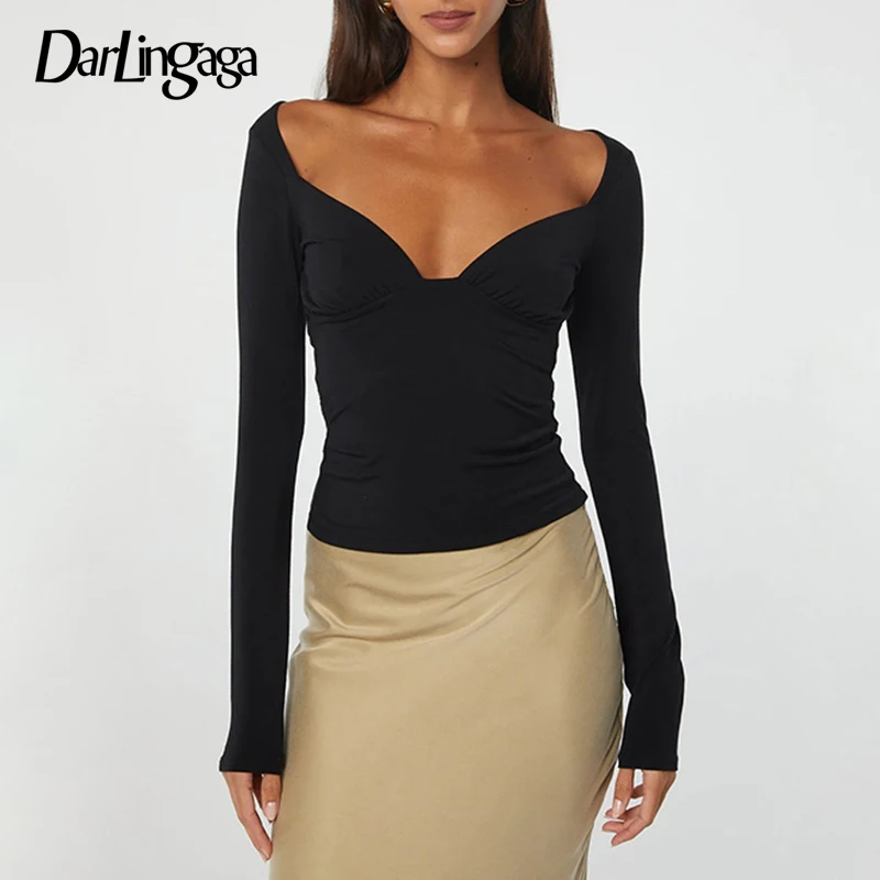 Darlingaga Casual Elegant V Neck Autumn Tee Ladies Slim Basic Cut Out Top Fashion Streetwear T-shirts All-Match Sexy Party 2024
Darlingaga Casual Elegant V Neck Autumn Tee Ladies Slim Basic Cut Out Top Fashion Streetwear T-shirts All-Match Sexy Party 2024