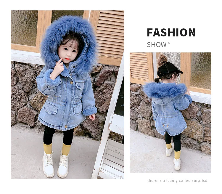 Girls Thickened Denim Hooded Coat Long Sleeve Elastic Waist Warm Jacket with Fluffy Hood and Side Pockets for Winter
Girls Thickened Denim Hooded Coat Long Sleeve Elastic Waist Warm Jacket with Fluffy Hood and Side Pockets for Winter