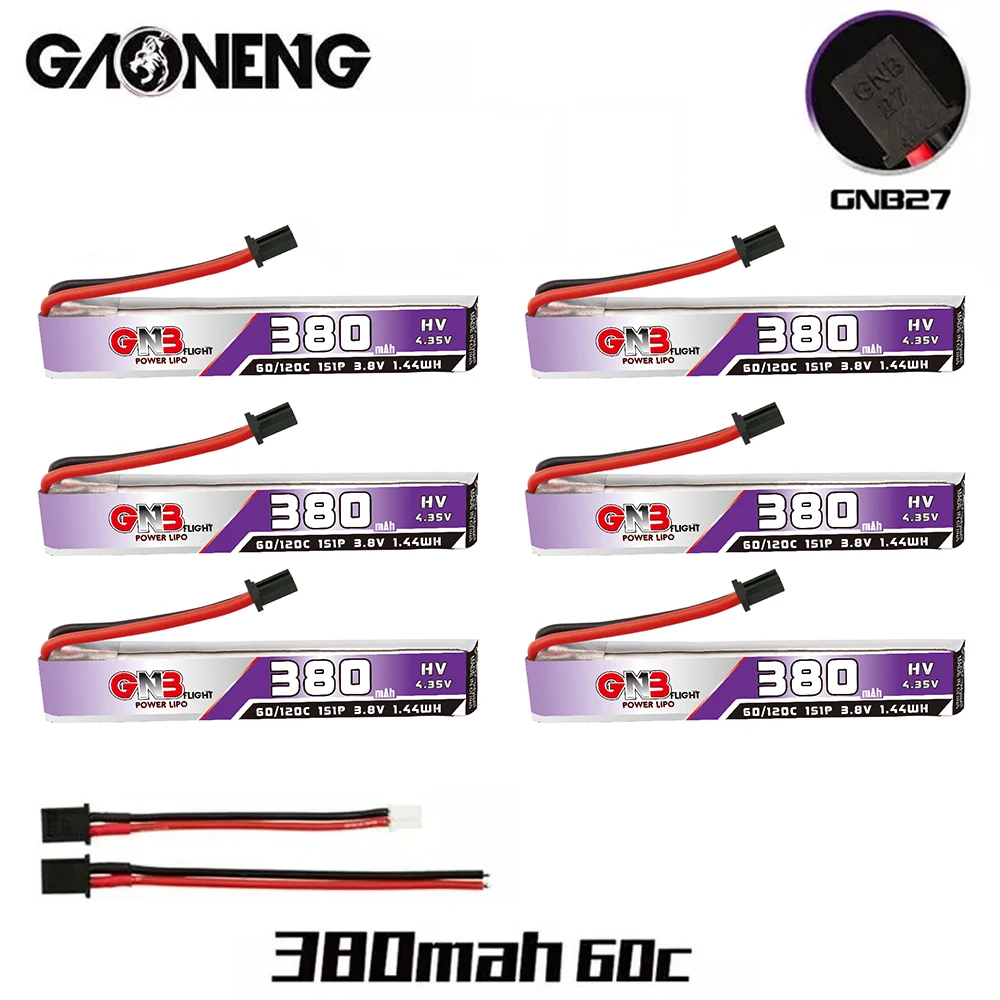 3-6PCS GAONENG GNB 1S 380mAh 3.8V 60C HV Lipo Battery With High Current Discharge GNB27 Connector For FPV RC Tiny Whoop Drone
3-6PCS GAONENG GNB 1S 380mAh 3.8V 60C HV Lipo Battery With High Current Discharge GNB27 Connector For FPV RC Tiny Whoop Drone