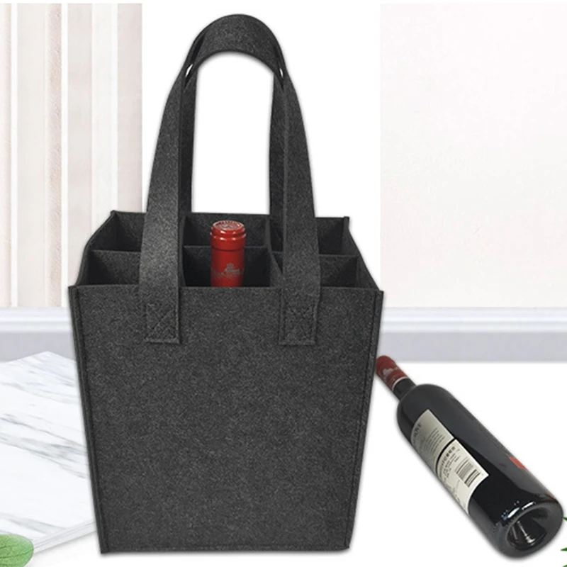 

Protable Wine Storage Bag with 6 Grids Comfortable Carry Handle Large Bottle Carrier Tote Bags Felt