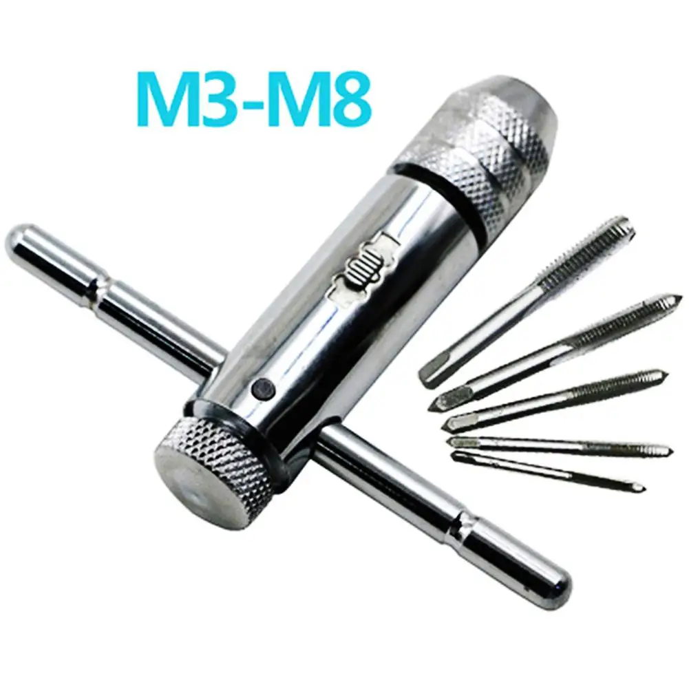 

NEW 6pcs Ratchet Tap Wrench Adjustable T-shaped Handle With M3-m8 Machine Screw Thread Metric Plug Machinist Tool