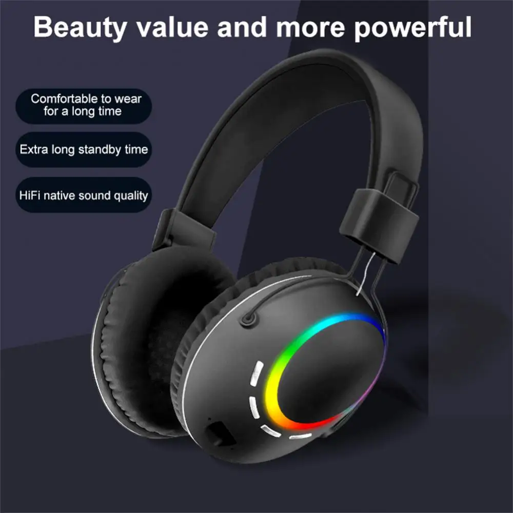 

Support Tf Card Over-head Bluetooth Headset Earphones Stereo Rgb Luminous Gaming Earbuds For Mobile Phones Laptops Foldable
