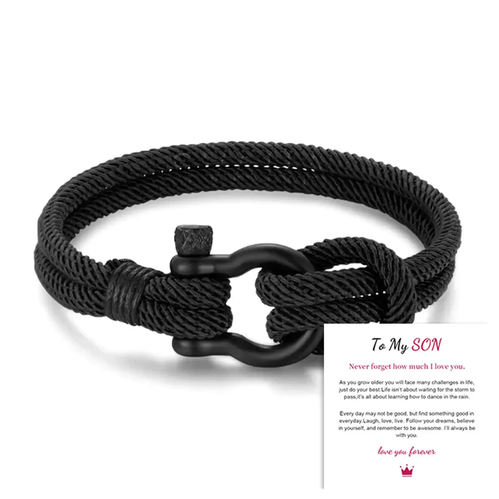 Nautical Bracelet with Card for My Son Love You Forever with Waterproof Parachute Cord with Steel Screw 
Nautical Bracelet with Card for My Son Love You Forever with Waterproof Parachute Cord with Steel Screw